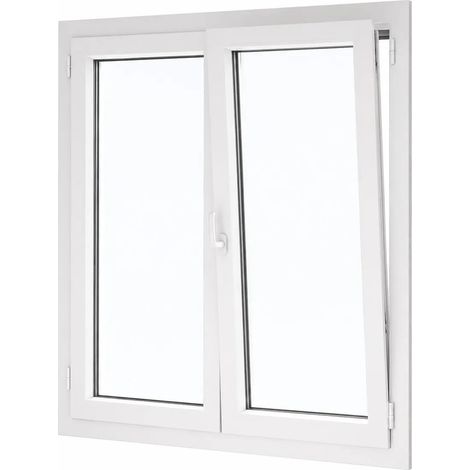 Fenêtre PVC 2 vantaux H 115 x L 120 cm OB pour pose en neuf avec poignée