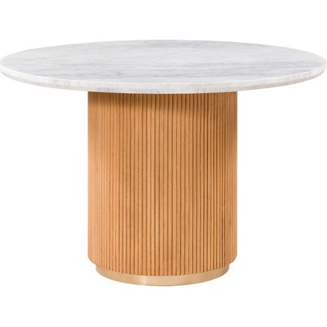 Esstisch Mango 120x120x76 natur lackiert / Marmor weiß BARCELONA 528Massivmoebel24