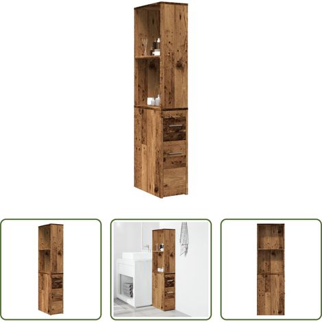 vidaXL Armoire avec roulettes - Armoire de salle de bain étroite avec roulettes vieux bois (1/5)