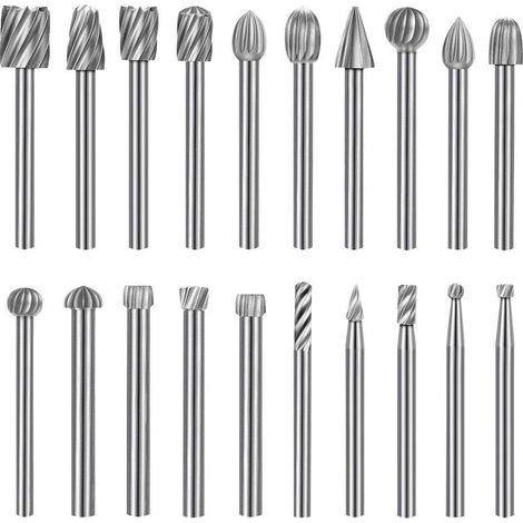 Lime rotative de 20 pièces, tête de lime rotative HSS, outil rotatif à poignée pour le travail du bois de meuleuse de 1/8 "(3mm) (1/5)