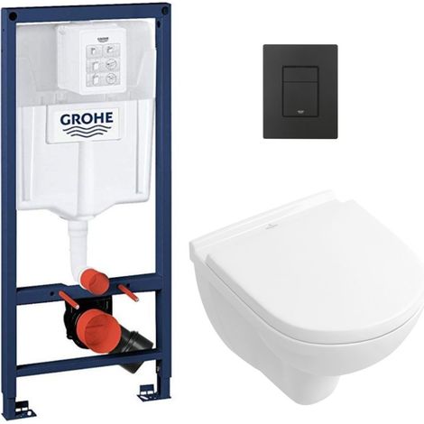 Grohe Pack WC Bâti-support RapidSL + Cuvette suspendue + Abattant + Plaque Noir mat (RAPIDSL-O.NOVO49-KF0) (1/5)