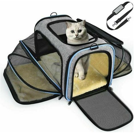 Sac de transport extensible pour chats et chiens, avec structure solide, filet respirant, et espace spacieux. Pratique pour les voyages en train, voiture, avion et restaurant. Approuvé pour le transpo (1/4)