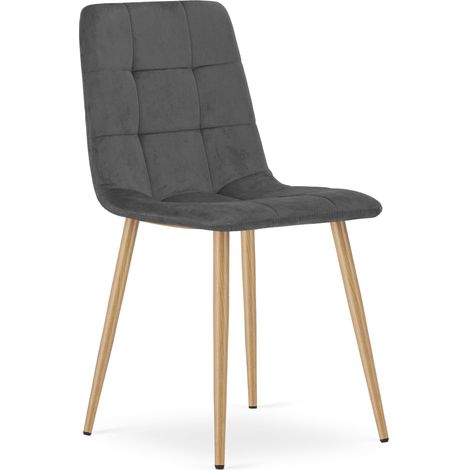 Chaise Kara - velours gris foncé / pieds couleur bois x 1 (1/5)