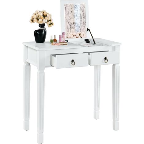 PADMA HOUSE Small Makeup Vanity Desk Table with Flip-Top Mirror and Hidden Storage Compartments, Wood Computer Writing Desk with 2 Drawers, Easy Assembly Dressing Table for Bedroom Black (1/5)