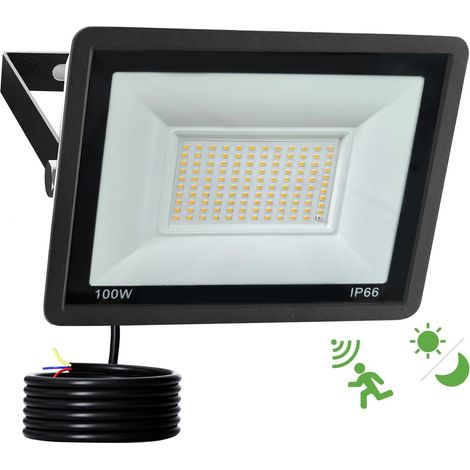 Projecteur LED Extérieur Detecteur de Mouvement 100W,10000LM 3000K Spot LED Extérieur avec Capteur Radar et Crépusculaire,IP66 Étanche 120 LEDs Éclairage de Sécurité pour Jardin,Cour,Garage