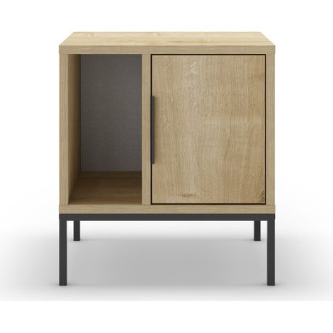 MARTA - Table de chevet 45cm en mélamine - Chêne clair (1/5)