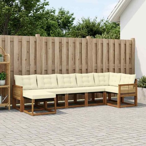 vidaXL Conjunto de sofás de exterior 7 uds. Natural y Crema (1/5)