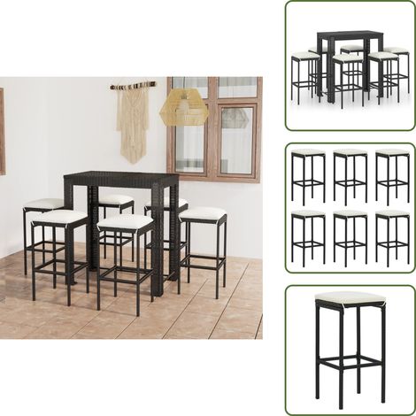Ensemble de bar de jardin 7 pcs et coussins Résine tressée Noir - Salon De Jardin - Mobilier De Jardin - Set De Salon De Jardin - Table De Bar - Chaises De Bar (1/5)