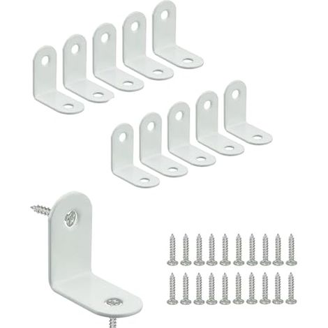10 Pièces Équerre de Fixation 32mm X 32mm, Equerre de Fixation 90 Degrés, Petite Equerre Metal Pratique, Equerre Matériau Durable pour Bois Meubles, Blanc (1/5)