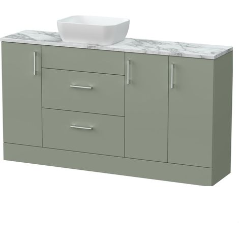 Wichnor Floor Standing 2 Drawer 3 Door Combination Vanity Basin Unit with Worktop and Countertop Vessel, 1500mm, Fern Green