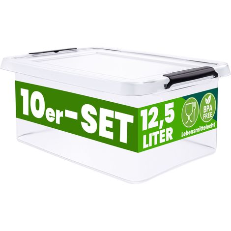 DEUBA® Contenitore in Plastica Scatola da 2L e 5L Set Contenitori Trasparenti BPA Free impilabili Scatole Cucina Camera da Letto 10x12,5L (de)