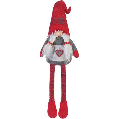 Rebecca Mobili Gnomo Gambe Lunghe Elfo Grigio Rosso Stoffa Idea Natale 67x10x14 (1/5)