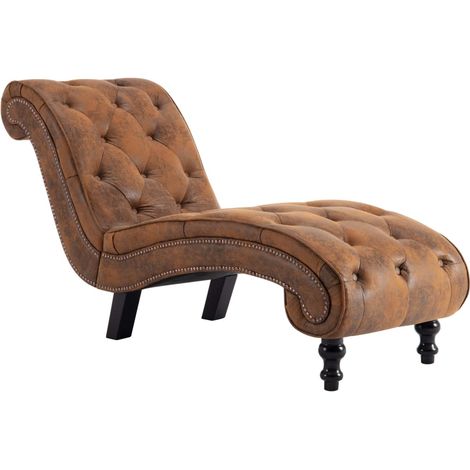 Méridienne chaise longue canapé pour intérieur capitonné en PVC daim marron DEC026200