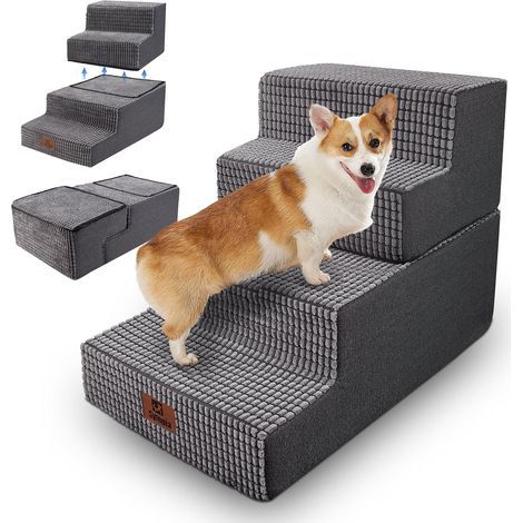 Hundetreppe, 4 Stufen, 46 cm hoch, dichter Schaumstoff, waschbar, rutschfester Bezug, Wohnzimmer, Schlafzimmer (1/5)