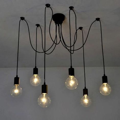 Lámpara de techo Lámpara colgante de 6 cabezas Estilo industrial vintage retro - Negro (1/4)