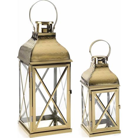Lanterne Portacandela Vintage in Metallo Color Oro - Set da 2 (1/2)