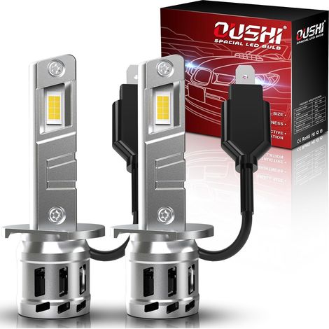 H1 LED Bulbs 100W 30000LM 6500K White H1 LED Error Free Upgraded 1:1 Mini Size for Car and Motorcycle (Pack of 2) (1/5)