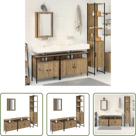 vidaXL Meubles muraux -  Ensemble de mobilier de salle de bain 4 pcs Chêne artisanal (1/5)