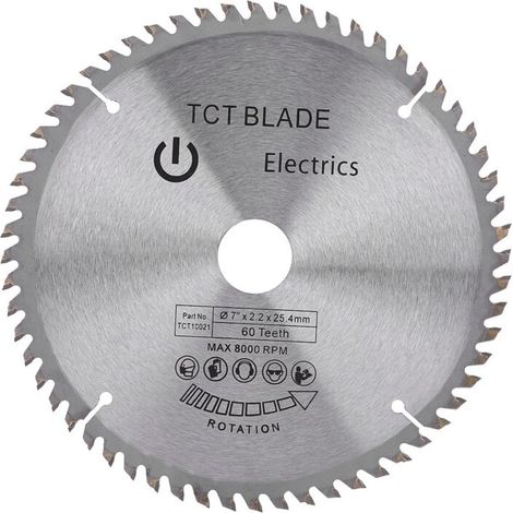 7 "60 Dents Lame de Scie Précision Circulaire à Bois de Finition, Disque de Coupe de Carbure de pour Acier, Aluminium, Bois, Plastique (1/4)