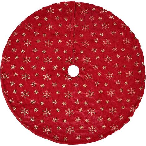 Jupe de sapin de Noël de 90 cm, tapis de sapin rouge avec broderie de flocons de neige dorés, convient pour la décoration de Noël et du Nouvel An (1/5)