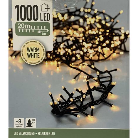 LUCI DI NATALE 1000 LED BIANCO CALDO 8 GIOCHI DI LUCE