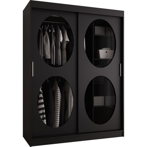 Armario Hartford 527, Negro, 200x150x62cm, Puertas de armario: Correderas, Número de estantes: 3 (1/5)