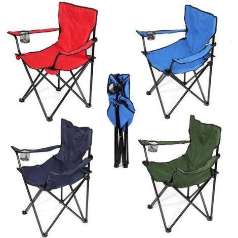 Chaise Pliante - Tissu Indéchirable - Pour Camping Plage Barbecue - Porte-Gobelet Intégré - 1 Pièce (1/4)