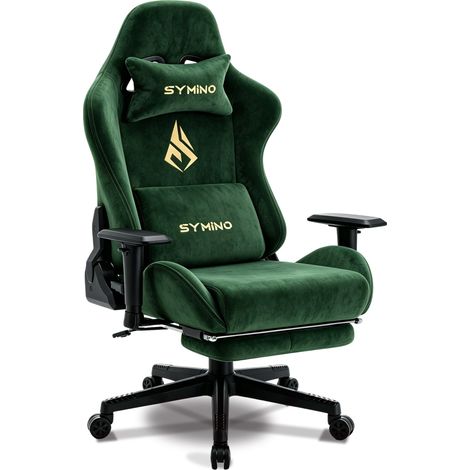 Symino Chaise Gaming Ergonomique et Fauteuil Gamer avec Repose-Pieds Télescopique Coussin à Ressorts, Support Lombaire et Hauteur Réglable 201kg (Faux Daim)