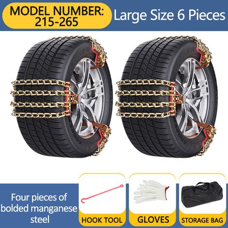 Chaînes à Neige pour Auto 6Pièces pour Pneus 215 à 265 mm Chaine Neige Universelle pour Véhicule Voiture Camionnette SUV pour la Boue, le Sable (1/5)