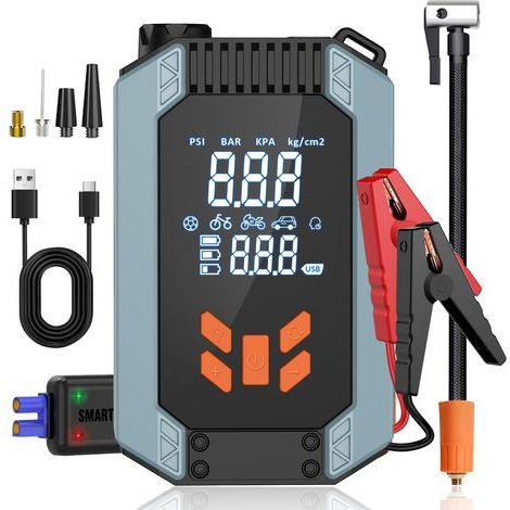 Booster de batterie voiture 12V 1200A – Démarreur avec compresseur 150 PSI – Pinces intelligentes – Convient pour 12V 5.0L essence/3.0L diesel (1/5)