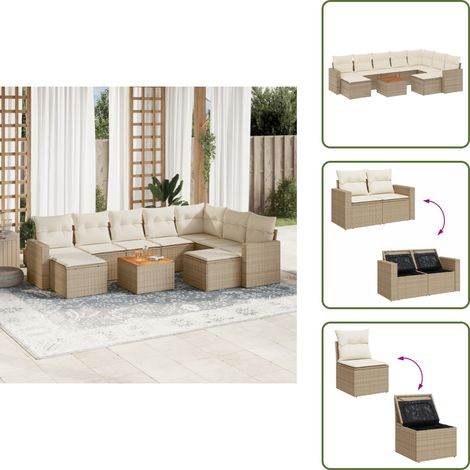 The Living Store 10-tlg. Garten-Sofagarnitur mit Kissen Beige Poly Rattan - Gartenmöbel Set - Outdoor Möbel - Rattan Gartenset - Lounge Set - Esstisch Set (1/5)
