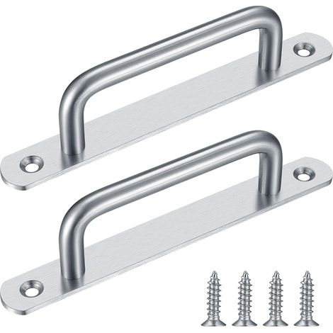 Poignée de porte coulissante (2 pièces) - Acier inoxydable - Avec plaque de base - Convient aux portes de grange - 138 mm - (Argent) (1/5)
