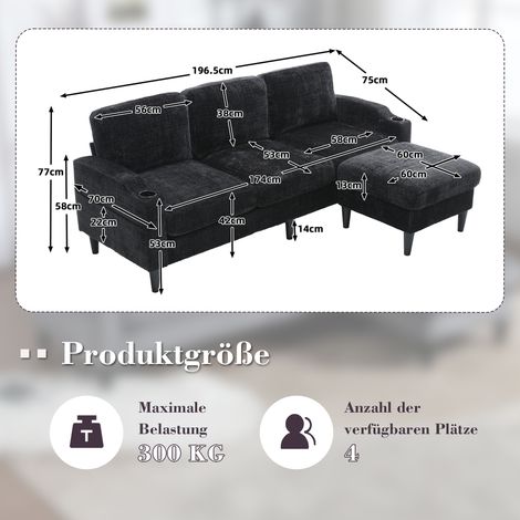 Canapé 4 places en velours doux avec pouf, rangement intégré et accoudoirs ergonomiques – porte-verres, poches latérales, pieds plastiques résistants, espace de détente élégant pour salon. (1/5)