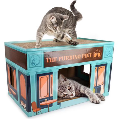 Griffoir pliable en carton avec herbe à chat pour chats d'intérieur (1/5)