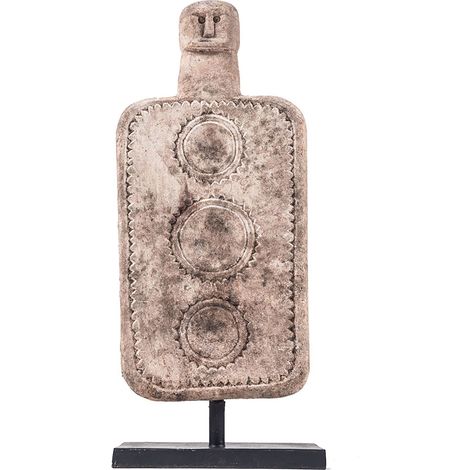 PANJI BIG - Statuette en Pierre Calcaire Naturelle avec Motifs Cercles - Sculpture Ethnique - Dimensions 48cm - Finition Artisanale sur Pied Métal Noir - Décoration Intérieure (1/2)