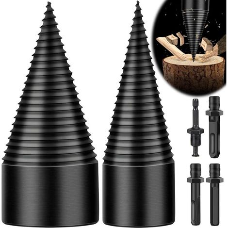 Foret de Fendage de Bois, 32+45mm Fendeur de Bois Conique, Foret À Bois pour Fendre du Bois avec 3 Poignées de Forage, Foret Fendeur de Bois ou de bûches Vis Cône pour Perceuse (1/4)