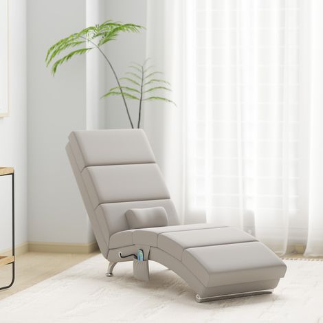 Sillón reclinable con función de masaje y calefacción, chaise longue con mando a distancia y almohada, tejido efecto lino, color crema. (1/5)