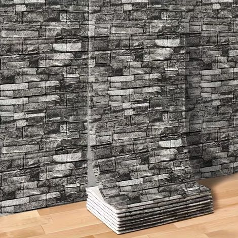 3D-Schaumstoff-Wandbild mit Ziegelsteinoptik, selbstklebend, für die Inneneinrichtung. Einfach anzubringen, 35 x 500 cm – schwarz (1/5)