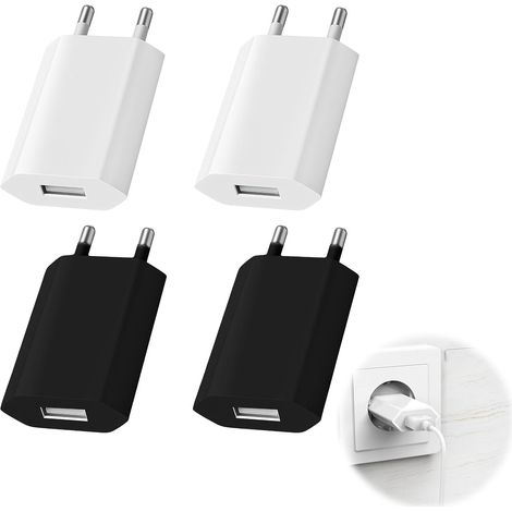 Set of 4 USB chargers, 5V 1A USB plug, 5V 1A plug head, universal wall adapter for fast charging, mobile power supply head compatible with Samsung, iPhone, tablets (1/5)