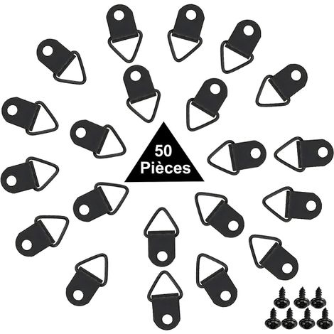 Lot de 50 crochets en D pour cadres photo, anneaux de suspension avec vis pour fixer et accrocher tableaux, miroirs et horloges murale (1/5)