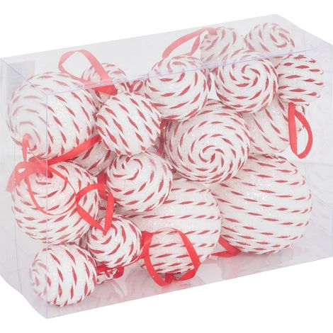 Déco de sapin Lot de 22 Boules de Noël de 5 à 10 cm - Cordon Rouge et Blanc - Feeric Christmas (1/5)