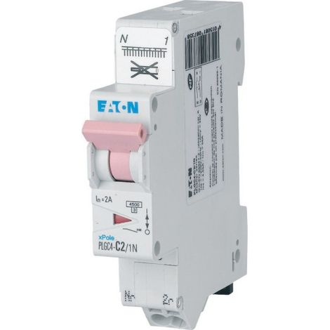 Eaton Moeller 109125 Ph+N Circuit Breaker - Resistor Terminal, 2A 4.5kA (in 60898) CBE C (PLGC4-C2/1N)