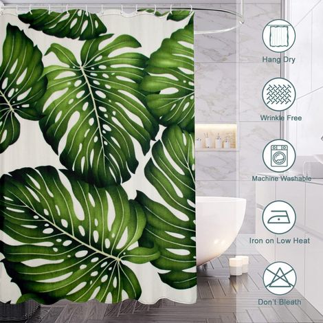 Rideau de douche motif feuilles vertes, rideau salle de bain imperméable, 90x180 cm (1/5)