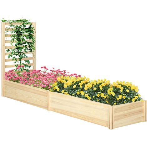 Jardinière en bois d'épicéa avec treillage pour plantes grimpantes (fond ouvert) — Dimensions : 230 x 60 x 110 cm, finition bois naturel