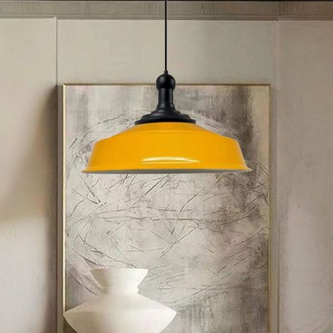 Suspension Industrielle en Métal Jaune Peint à la Main – Lustre Vintage E27 Ø41 cm pour Salon, Chambre ou Salle à Manger (1/5)