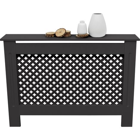 ECD Germany Heizkörperverkleidung mit Wabenmuster 112x19x82 cm Schwarz MDF lackiert für Schlafzimmer Wohnzimmer Heizungsverkleidung Heizkörperabdeckung Heizungsabdeckung Heizung Heizkörper Abdeckung (1/5)