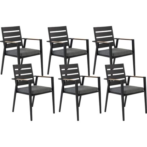 Lot de 6 Chaises de Jardin Noires en Aluminium et Polyester Meubles Extérieur Taviano (1/5)