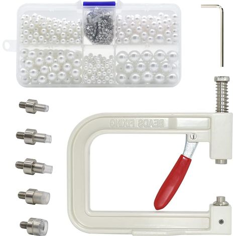 Macchina manuale per l'applicazione di perline e rivetti - Con 5 misure di perline rotonde - Adatta per cappelli, scarpe, abbigliamento, borse e gonne (1/5)