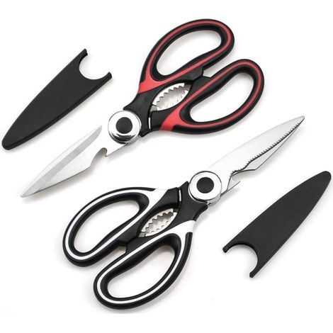 Ciseaux Cuisine, Ciseaux Cuisine Robustes, Professionnel Acier Inoxydable Ciseaux,Multiusage Ciseaux avec Couvercle(Blanc & Rouge) (1/5)