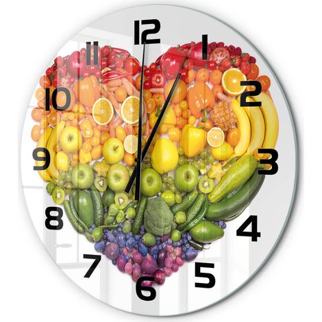 Horloge Murale Ronde Décoration Cuisine en Verre Trempé Silencieuse Moderne Cœur de légumes fi 60 cm (1/5)